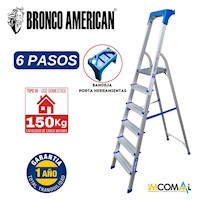 ESCALERA DOMESTICA TIPO BANQUETA DE ALUMINIO DE 6 PASOS CAPACIDAD DE CARGA 150KG